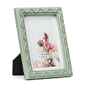 5x7 Picture Frame, Shinning Gold Swirls Against Sage-like Green, Resin Frame with Real Glass, Display 5x7 Photos Matted to 4x6, Vertical and Horizontal Desk Tabletop or Wall Hanging