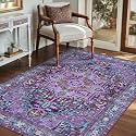 5x7 Purple and Turquoise Blue Vintage Boho Oriental Soft Washable Area Rug