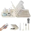 6 in 1 Baby Bottle Brush Set,Bottle Cleaner Brush Kit with Silicone Bottle Brush,Drying Rack,Nipple Brush,Straw Brush,Soap Dispenser&Storage Box,Portable Baby Essentials for Home&Travel