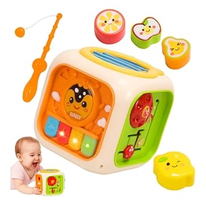 alokik enterprise 6 in 1 baby musical activity cube toy for toddlers  early learning hexagon  gear game shape sorting finger training music amp light  montessori educational toy for kids 13 years