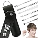 6-in-1 Ear Wax Cleaner- Reusable Ear Cleaning Tools Leather Pouch - Ear Pick Wax Remover Tool Kit with Ear Curette Cleaner and Spring Ear Buds Cleaner Fit in Pocket Great for Traveling