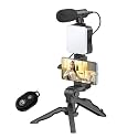 6 in 1 Mobile Video Recording Kit with Microphone & LED Light, Tripod Stand, Phone Holder & Bluetooth Remote, Professional Smartphone Vlogging Kit for Reels, Live Streaming, Content Creation
