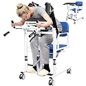 6 in 1 Patient Lift Transfer Chair for Elderly and Home, Portable Adjustable Height Footrest Hydraulic Lift Nursing Wheelchair 180° Split PU Leather and Thickened Sponge Seat, 440lbs, Blue
