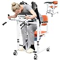 6 in 1 Patient Lift Transfer Chair for Elderly and Home, Portable Adjustable Height Footrest Hydraulic Lift Nursing Wheelchair 180° Split PU Leather and Thickened Sponge Seat, 440lbs, Orange