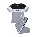 Axumity 6-12 Years Kid Boys Clothes Outfits Casual Crew Neck Colorblock Short Sleeve Top Fall Pants Set
