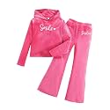 6-13 Years Girls Clothing Heart Print Hoodie Top + Heart Print Flare Leg Pants 2PC Clothing Set