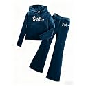 6-13 Years Girls Clothing Heart Print Hoodie Top + Heart Print Flare Leg Pants 2PC Clothing Set
