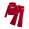 6-13 Years Girls Clothing Heart Print Hoodie Top + Heart Print Flare Leg Pants 2PC Clothing Set