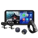 6.25in Screen GPS Motorcycle Navigation with 1080P HD Touchscreen Front+Rear Dash Cam with Carplay and Android Auto, IP67 Waterproof Bluetooth Audio Receiver WiFi, Navigation System for Motorcycle
