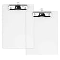 6.2x8.6in Clip Boards Acrylic Fits A5 Paper, 3mm Thick Pack of 2 Waterproof Transparent Clip Board with Convenient Pen Storage Holder, Sturdy Office School Supplies for Nurse Teacher Restaurant