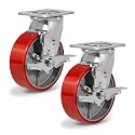 6" Caster Wheels Heavy Duty, Polyurethane Industrial Casters, Top Plate Swivel Casters with Brake(2 Pack Brake)