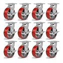 6" Caster Wheels Heavy Duty, Polyurethane Industrial Casters, Top Plate Swivel Casters with Brake(12 Brake)