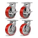 6" Heavy Duty Caster Wheels, Polyurethane Industrial Casters Set of 4 with Load 4800lbs Capacity