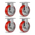 6" Heavy Duty Casters, Industrial Rigid Caster Wheels with 4800lbs Total Capacity, Plate Casters Set of 4 Polyurethane Wheels for Platform Truck Dolly Cart(4 Rigid)