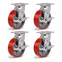 6'' Caster Wheels, Heavy Duty Casters with Polyurethane Wheel, Industrial Casters Set of 4 with Capacity 4800lbs, Widely Used in Workbench Tool Box Furniture (4 Pack Brakes)