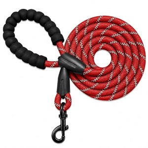 65 feet heavy duty leash with anti-slip lock hook reflective rope soft foam padded handle strong metal swivel clip walking amp training lead for small medium amp large dogs red