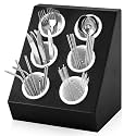 6 Compartment Plastic Utensil Holder, Slanted Silverware Dispenser with Removable Compartments, Modern Black Flatware Organizer Caddy for Kitchen Restaurant Cafe Bar Countertop
