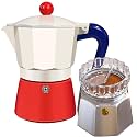 6 Cup Red White Aluminum Espresso Stovetop Moka Pot & 72mm Moka Pot Dosing Funnel Transparent Mocha Dispenser Precise Volume Control & Perfect Extraction Ratio