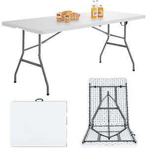 6 ft folding table hdpe portable camping picnic table 180x70cm metal frame 100kg capacity outdoor garden buffet party white utility table