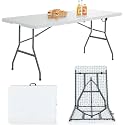 6 Ft Folding Table HDPE Portable Camping Picnic Table 180x70cm Metal Frame 100kg Capacity Outdoor Garden Buffet Party White Utility Table