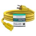 6 ft Heavy Duty Extension Cord Yellow - 12/3 SJTW 15 AMP Indoor Power Cord with 3 Prong Grounded Plug for Lawn Mower, Appliances, Workshop, Christmas Lights Water Resistant Flexible Cable.