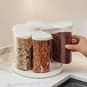 6-Grid Round Food Dispenser | 360° Rotating Food Bucket Transparent Rice Storage Container | Rotatable Dry Food Fruit Cereal Storage Box Container with Lid for Home and Kitchen (Transparent)