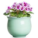 6 Inch African Violet Pots, Ceramic Self Watering Planter with Absorbent Inner Pot, Round Pots for Indoor Plants Outdoor, Ceramic Flower Pot, Office Decor, Plant Lover Gifts, Mint Green