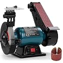 6-Inch Bench Grinder & 2x27 Belt Sander Combo, 2.5A Induction Motor Bench Tool for Sharpening, Knife Work, Wood Projects and Metal Finishing