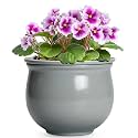 6 Inch Ceramic African Violet Pot, Easy Self Watering Pots with Absorbent Inner Pot, Round Self Watering Planter, Ceramic Pots for Plants Indoor, Apartment Decor, Housewarming Gifts, Grey