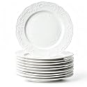 6 Inch Ceramic Appetizer Plates Set of 10, Round White Embossed Rim Dessert Plates, Small Salad Plate for Cake Snacks Side Dish, Microwave &amp; Dishwasher Safe Dinnerware Sets