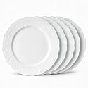 6 Inch Ceramic Appetizer Plates Set of 5, Round White Embossed Rim Dessert Plates, Small Salad Plate for Cake Snacks Side Dish, Microwave &amp; Dishwasher Safe Dinnerware Sets