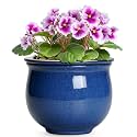 6 Inch Self Watering Pots, Ceramic African Violet Planter with Absorbent Inner Pot, Round Flower Pot for Indoor Plants, Ceramic Pots for Plants, Room Home Decor, Plant Lover Gifts, Blue