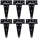 6 Inch T-Strap Gate Hinges, Heavy Duty Shed Door Hinges, Black Tee Hinges for Wooden Fences, Yard Gates, Rustproof Wrought Iron Hardware, 6 Pack