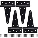6 Inch T-Strap Gate Hinges, Heavy Duty Shed Door Hinges, Black Tee Hinges for Wooden Fences, Yard Gates, Rustproof Wrought Iron Hardware, 4 Pack