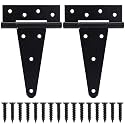 6 Inch T-Strap Gate Hinges, Heavy Duty Shed Door Hinges, Black Tee Hinges for Wooden Fences, Yard Gates, Rustproof Wrought Iron Hardware, 2 Pack
