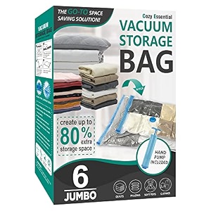 cozy essential vacuum storage bags 80 compression vacuum seal space saver plastic packaging bags for clothes blankets pillow bedding comforters sealer clothing storage6 jumbo