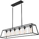 6-Light Black Rectangle Chandelier for Dining Room Light fixture Over Table