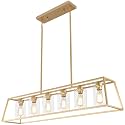 6-Light Gold Rectangle Chandeliers for Dining Room Light fixture Over Table