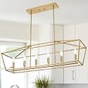 6-Light Kitchen Island Lighting, Gold Linear Chandelier Dining Room Over Table, Rectangle Pendant Light Fixtures Golden Finish for Living Room