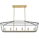 6-Lights Farmhouse Dining Room Chandelier, Rectangle Candle Pendant Lighting in Black Gold Finish, Kitchen Island Lighting for Living Room Restaurant