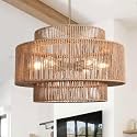 6-Lights Large Rattan Chandelier Boho Light Fixture 3-Tier
