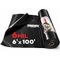 6 Mil Black Plastic Sheeting (6' x 100') - Heavy Duty, Waterproof, UV Resistant Polyethylene Sheeting Roll for Greenhouse, Vapor Barrier, Construction, Garden & Ground Cover, Black