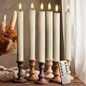 6 Pack, 10" LED Flameless Real Wax Ivory Fluted Ribbed Grooved Taper Candles, Remote &amp; 24h Timer Memory, On/Off Button, Dimmable, Flicker Mode, Battery Operated, Wedding