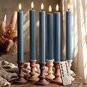 6 Pack, 10" LED Flameless Real Wax Blue Fluted Ribbed Grooved Taper Candles, Remote &amp; 24h Timer Memory, On/Off Button, Dimmable, Flicker Mode, Battery Operated, Wedding