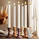 6 Pack, 10" LED Flameless Real Wax Cream Beige Fluted Ribbed Grooved Taper Candles, Remote &amp; 24h Timer Memory, On/Off Button, Dimmable, Flicker Mode, Battery Operated, Wedding