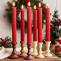 6 Pack, 10" LED Flameless Real Wax Red Fluted Ribbed Grooved Taper Candles, Remote &amp; 24h Timer Memory, On/Off Button, Dimmable, Flicker Mode, Battery Operated, Wedding