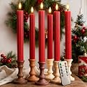 12 Pack, 10" LED Flameless Real Wax Red Fluted Ribbed Grooved Taper Candles, Remote &amp; 24h Timer Memory, On/Off Button, Dimmable, Flicker Mode, Battery Operated, Wedding