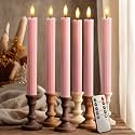 6 Pack, 10" LED Flameless Real Wax Dusty Rose Fluted Ribbed Grooved Taper Candles, Remote &amp; 24h Timer Memory, On/Off Button, Dimmable, Flicker Mode, Battery Operated, Wedding