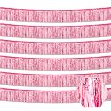 6 Pack 10 Feet Pink Foil Fringe Garland Metallic Tinsel Streamers Banner Wall Hanging Curtain Backdrop for Parade Floats, Birthday, Graduate, Mother's Day, Wedding Party Decoration