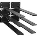 6 Pack - 10 inch Black Hidden L Shelf Bracket (1/5 Inch Thicked) Iron Floating Shelf Brackets Rustic Industrial Metal Brackets for Shelf Support